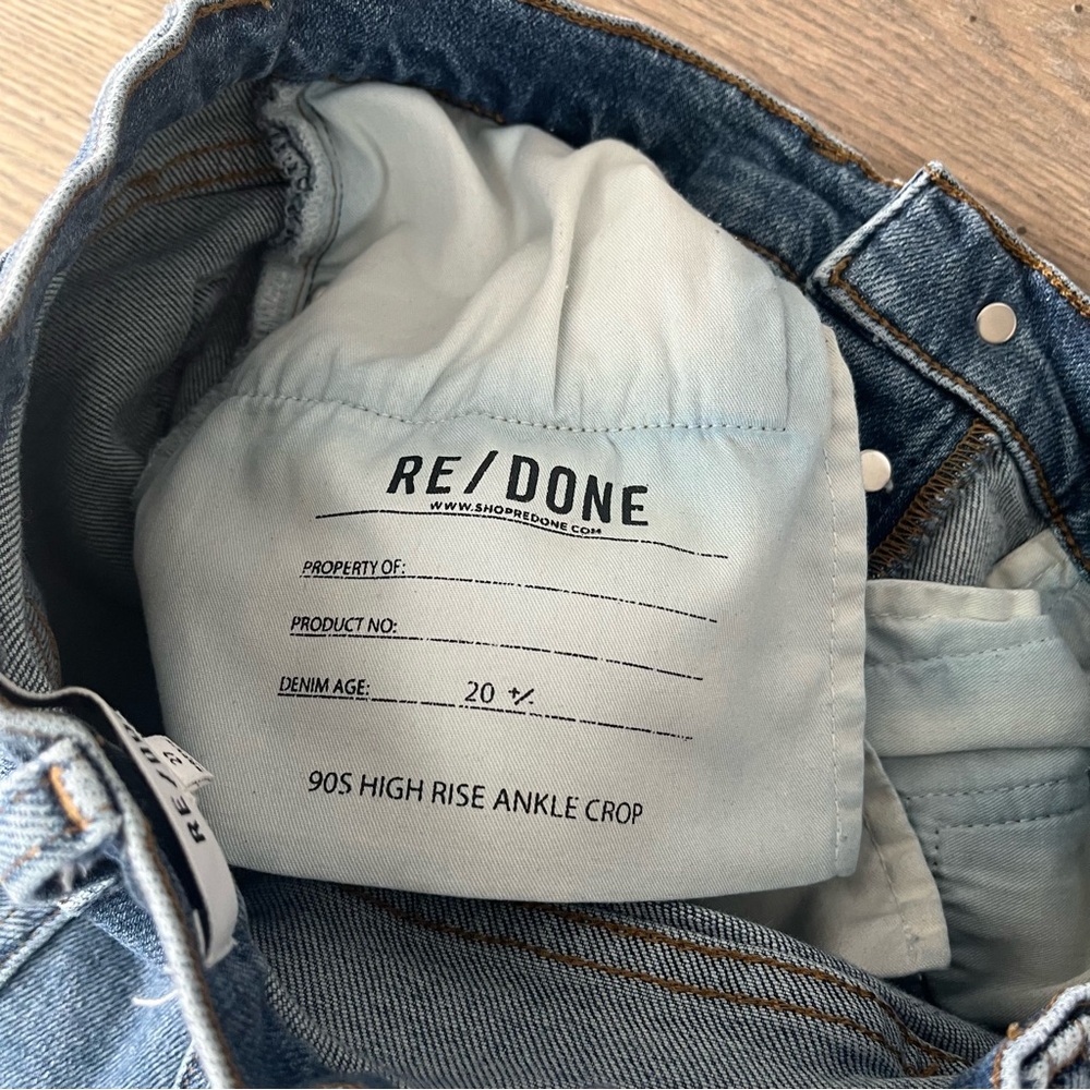 RE/DONE 90s High Rise Ankle Crop Distressed Medium Wash Button Fly Sz 27 - Picture 4 of 6